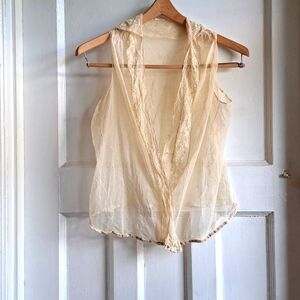 VINTAGE Mesh vest with lace - cream boho vest - layering piece